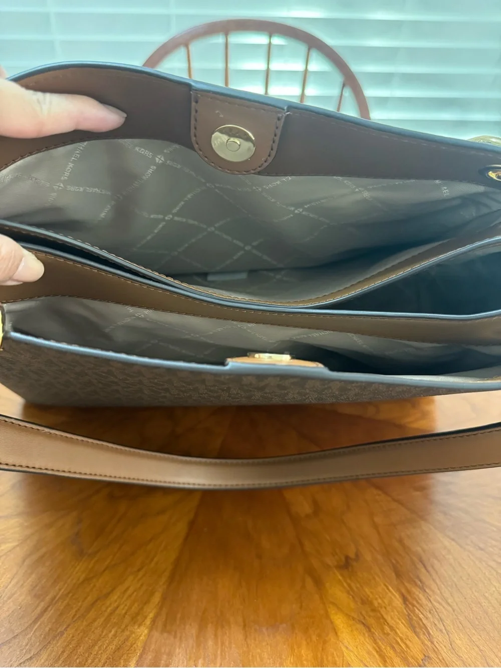 Michael Kors Brown MK Logo Shoulder Bag with Gold Hardware
